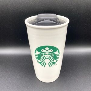 Starbucks 2011 Tall Ceramic Travel Tumbler Mug With Lid 12oz 355ml Mermaid Logo
